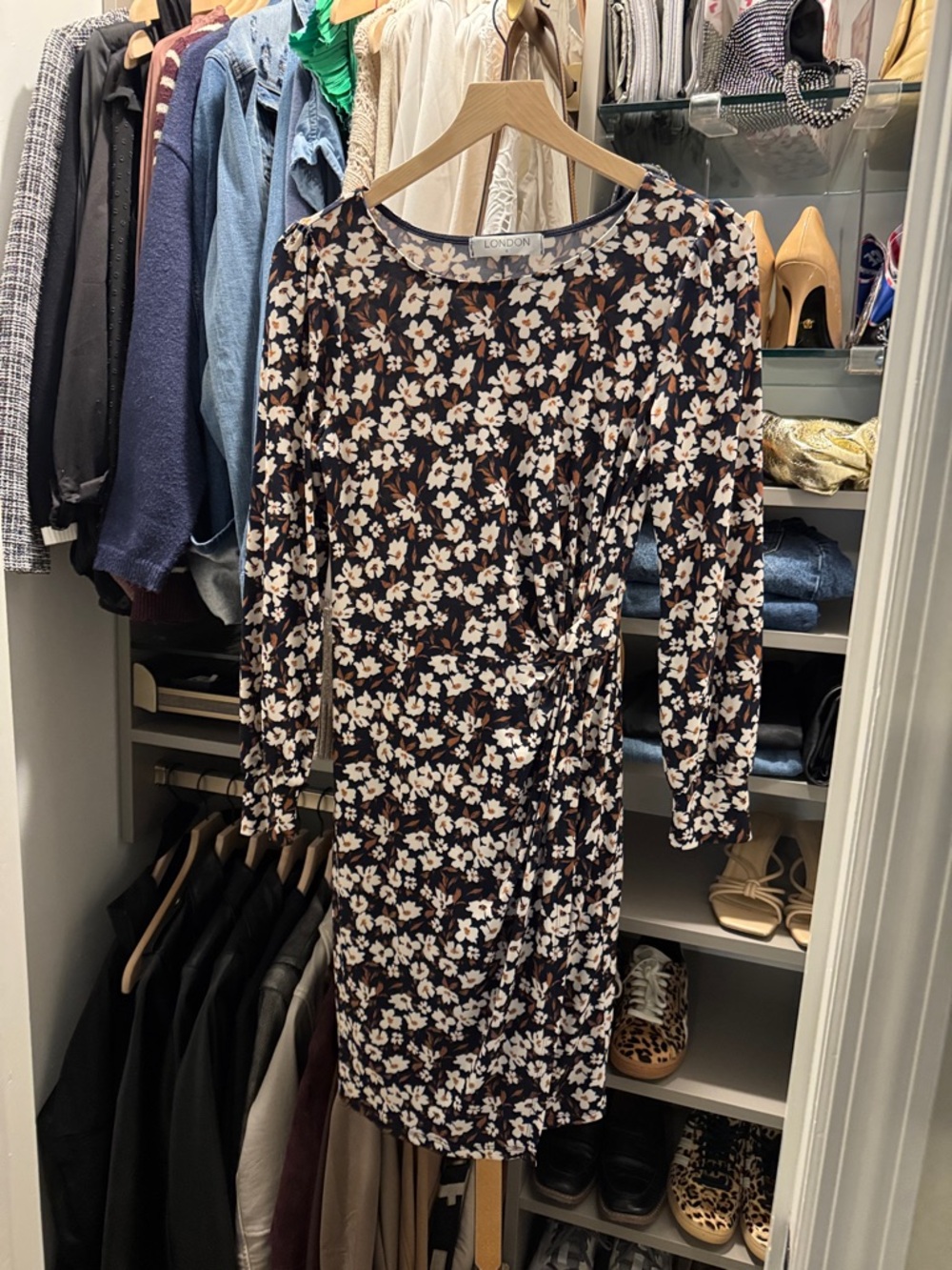 London - Floral Long-Sleeve Sheath Dress - S